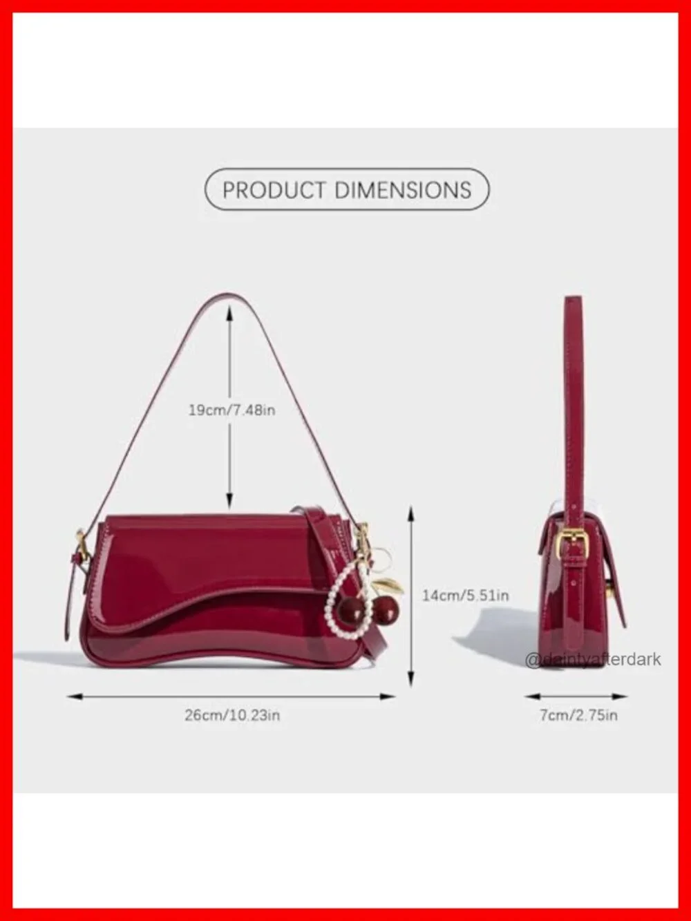Faux Leather Hobo Bag with Cherry Charm Crossbody Shoulder Y2K Detachable Straps